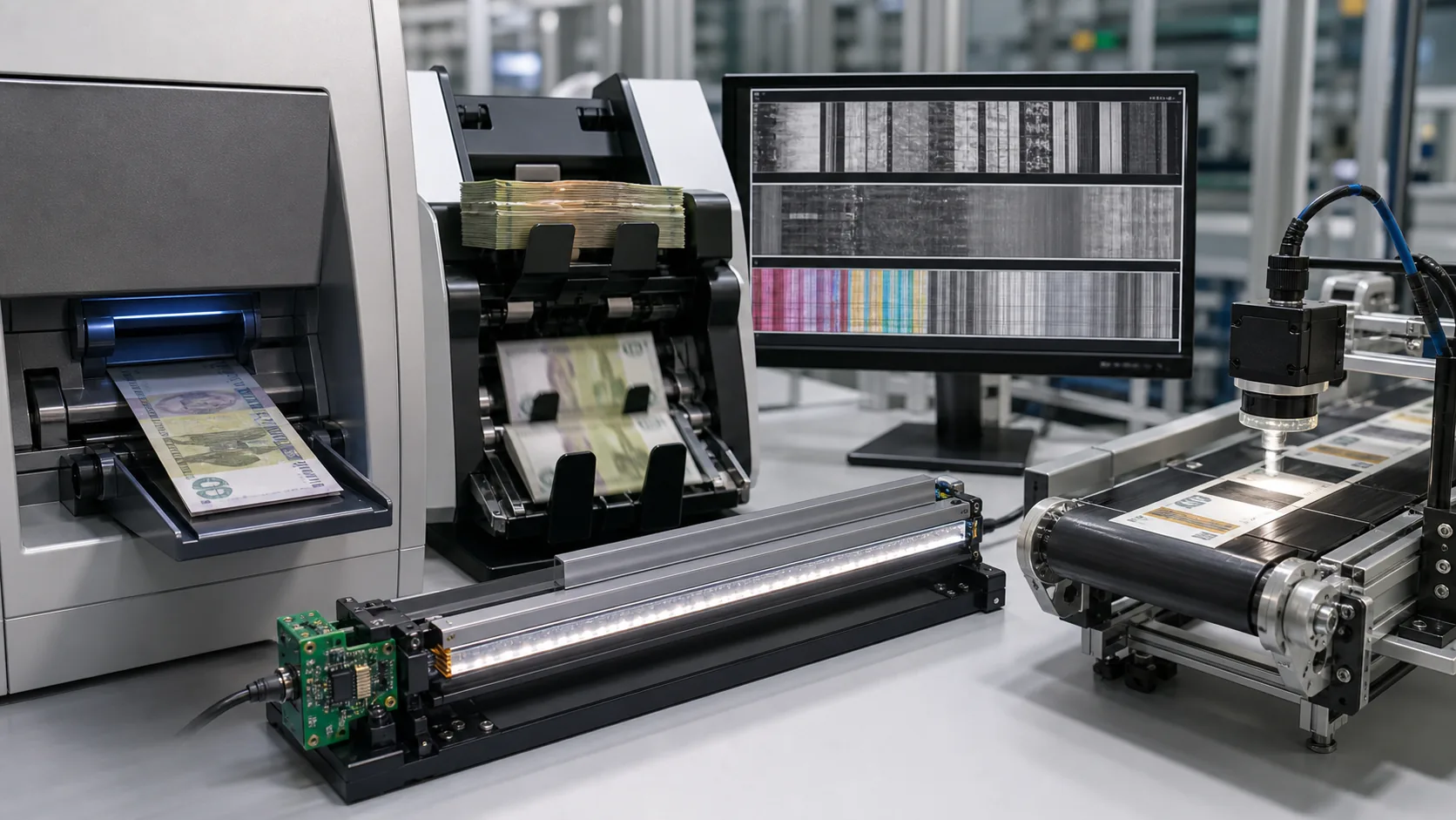 CIS application image for banknote counter voting device and factory line scan