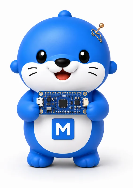 MADUINOS mascot holding an FPGA module board